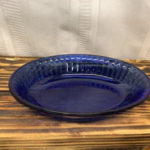 Vintage Colorex Cobalt Blue Soufflé Style Oval Bowl Made in Brazil -Retro Vintage Dinner Ware