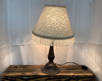 Vintage Lamp Ornate Metal With Custom Cut Lamp Shade. Vanity/Desk/Bedside Table Lamp.