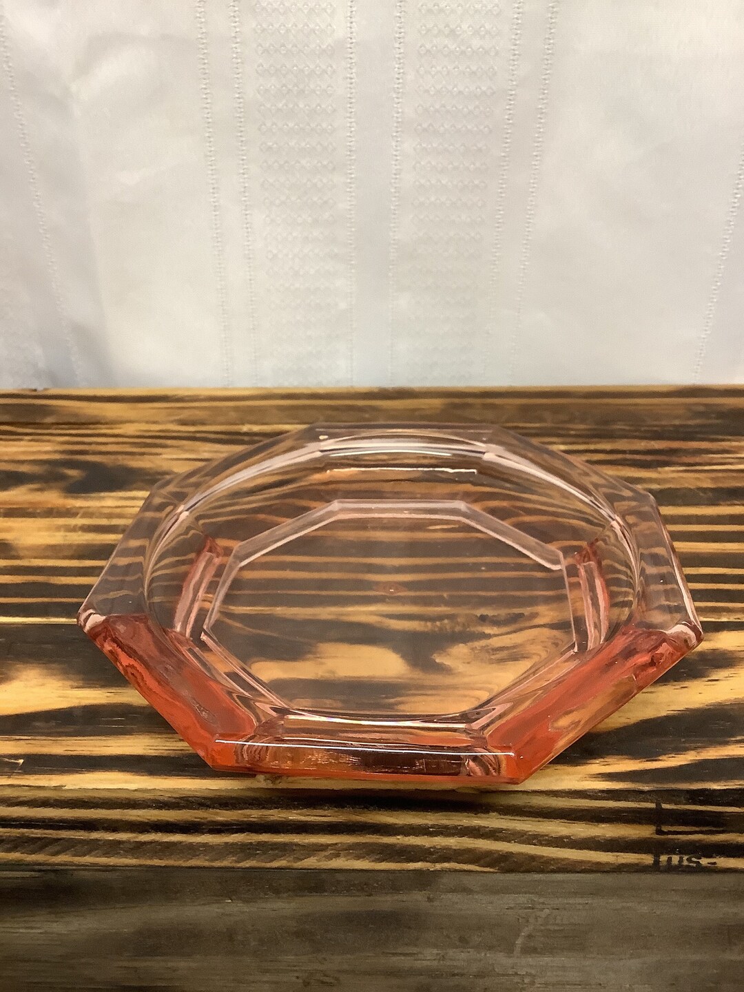 Vintage Pink Depression Glass Octagon Small Dish Candle Holder catchall