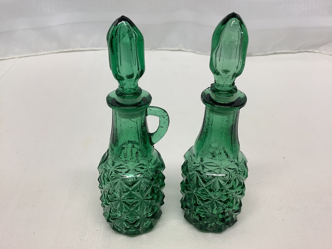 Vintage Indiana Glass Green Mini Cruetsoil & Vinegar Set With Etsy