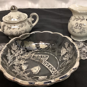 Vintage Lefton 25th Anniversary 3 Pc Set. Sugar/Creamer and Bowl. #4929