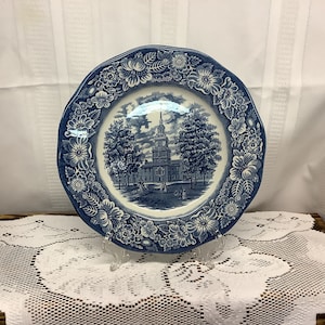 Vintage Liberty Blue Ironstone Independence Hall Dinner Plate. 10&quot;