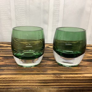 Vintage Two Tone Green/Clear Votive Candle Holders-Set of 2. Heavy