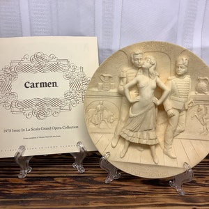 Vintage Italian Grand Opera Collection Ginom Ruggeri Alabaster Sculptured Collectible Plate Choice -Carmen or Aida or Barber of Seville