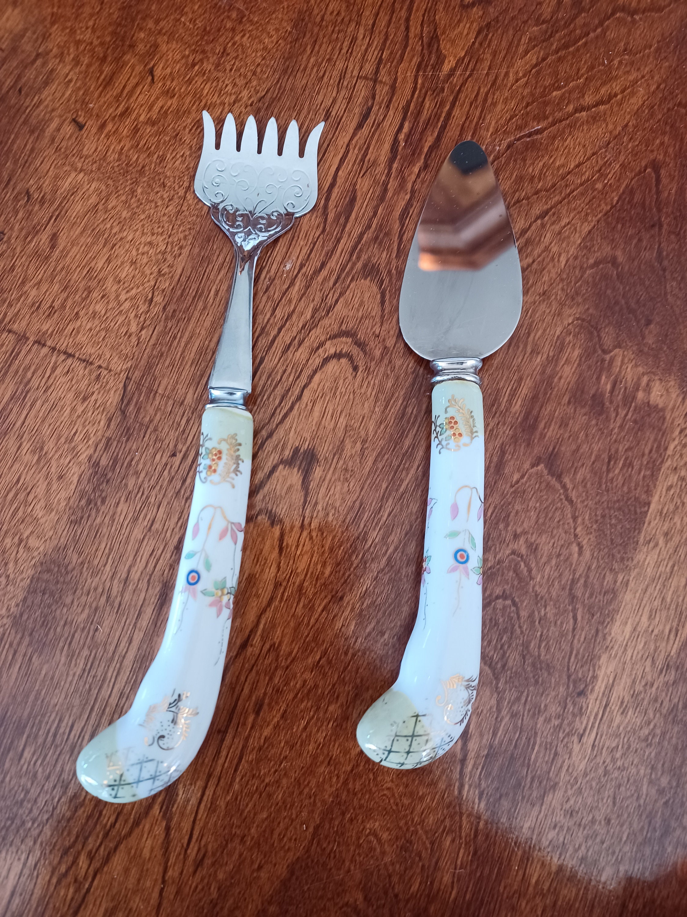 Vintage Sheffield Knife and Fork Set-Stainless steel-Floraine porcelain Handles-Hand painted Delicate Flower Design