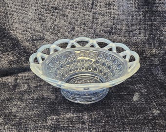 Vintage 1950’s Imperial Glass Blue Lace Bowl Delicate Opalescent Lace Edged Bowl