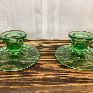 Uranium Candle Holders. Taper Candle Holders-Glowing Glass Candlesticks. Set of 2.