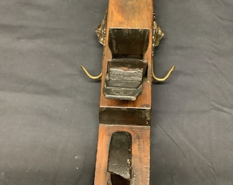 Vintage Nautical Themed Planer with Brass Ships on the side Hooks-Very Heavy. Solid Wood.