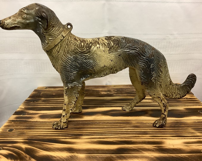 Antique Hubley Cast Iron Door Stop. Russian Wolf Hound Dog Door Stop