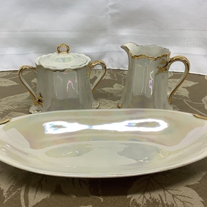 Vintage Holley Ross Creamer, Sugar & Cheese and Cracker Dish. 3 piece set.