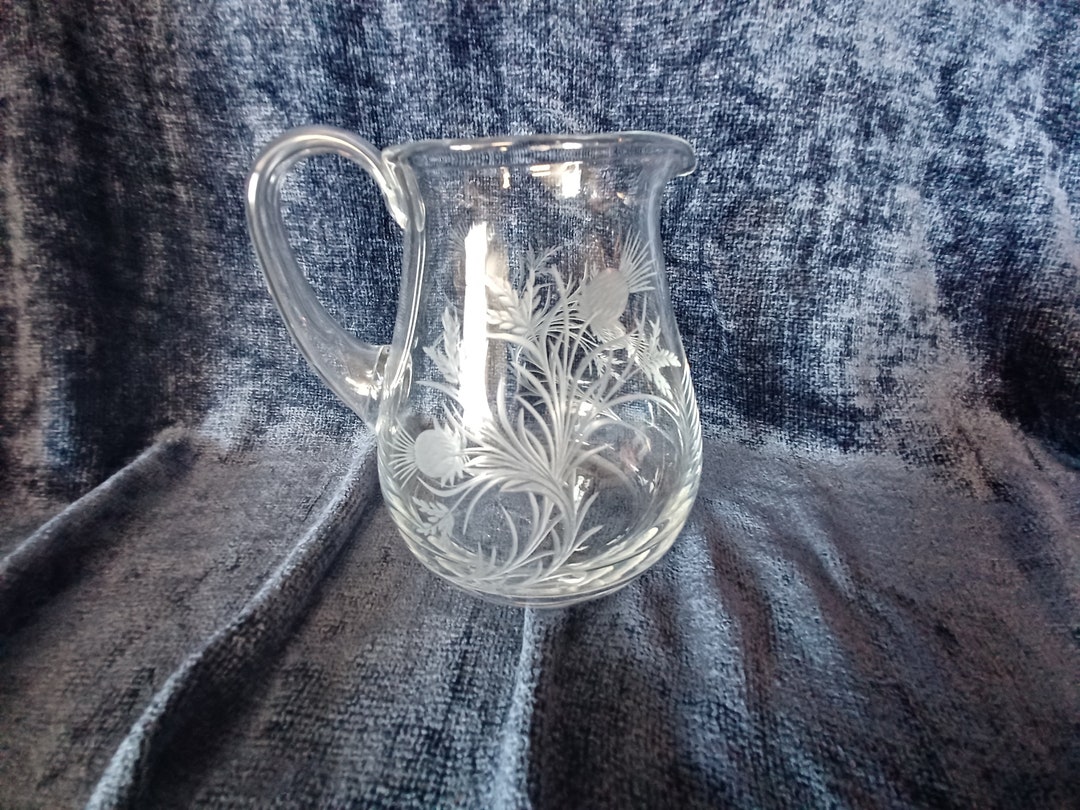 Frosted Pitcher Etching on Clear Glass Pitcher1qt Juice Pitcherwater