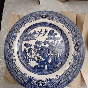 Blue Willow By Churchill Set. 3 piece Set. Includes Dinner Plate and Tea Cup and Saucer with Certificates.