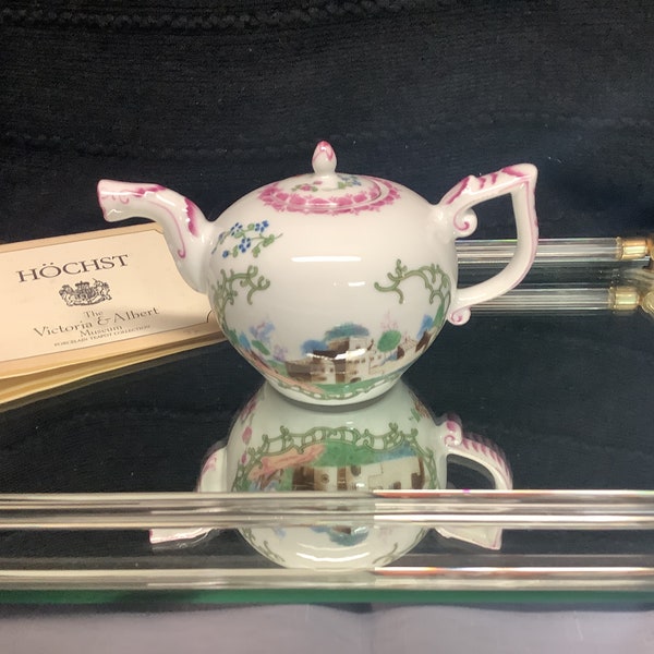 Vintage Franklin Mint Miniature Victoria and Albert Porcelain Teapot -Hochst Replica-Collectible Teapot-Victoria and Albert Museum Replicas