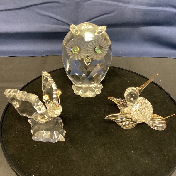 Vintage Crystal figurines. Butterfly/Owl OR Hummingbird. Choice.