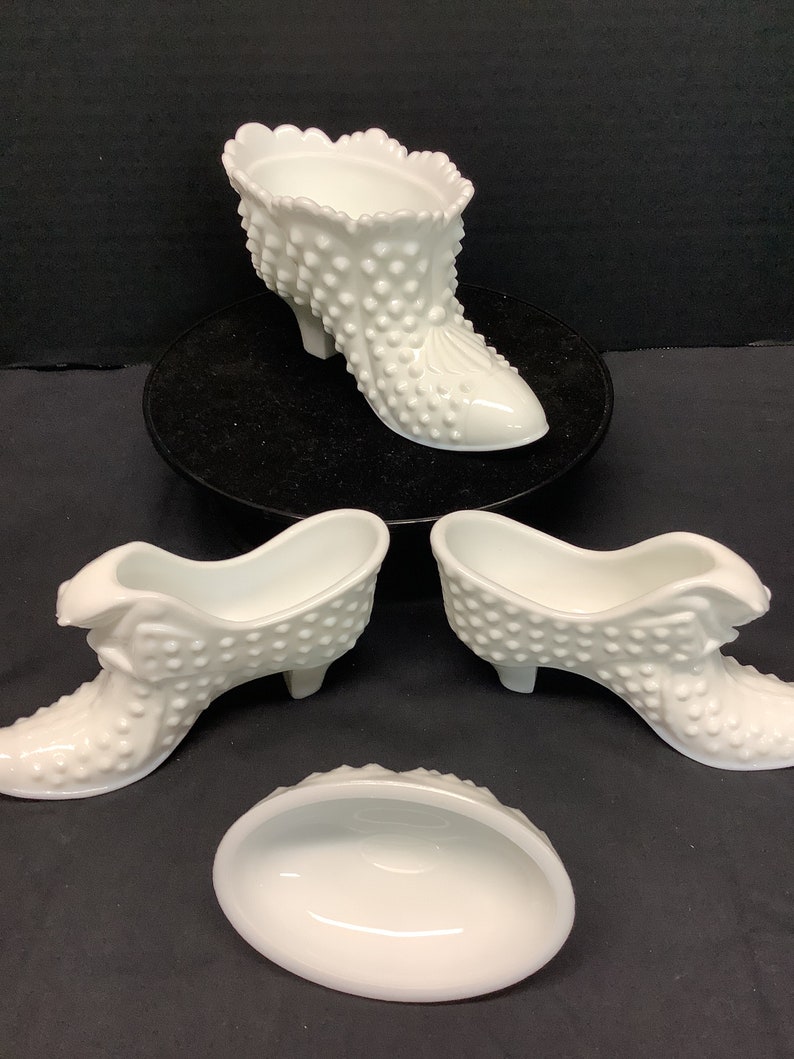 Vintage Fenton Hobnail Milk Glass Cat Shoes. Lidded Shoe or Slipper. All are Marked on Bottom. Choice. image 3