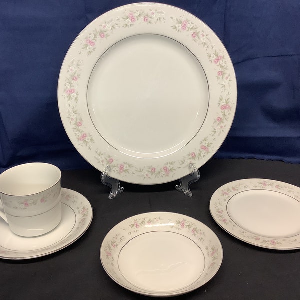 Maria Porcelain China. Dinner Plates/Bread and Butter Plates/ Salad Plates/Dessert Bowls/Tea cup & Saucers/Sugar Bowl. Made in Japan.