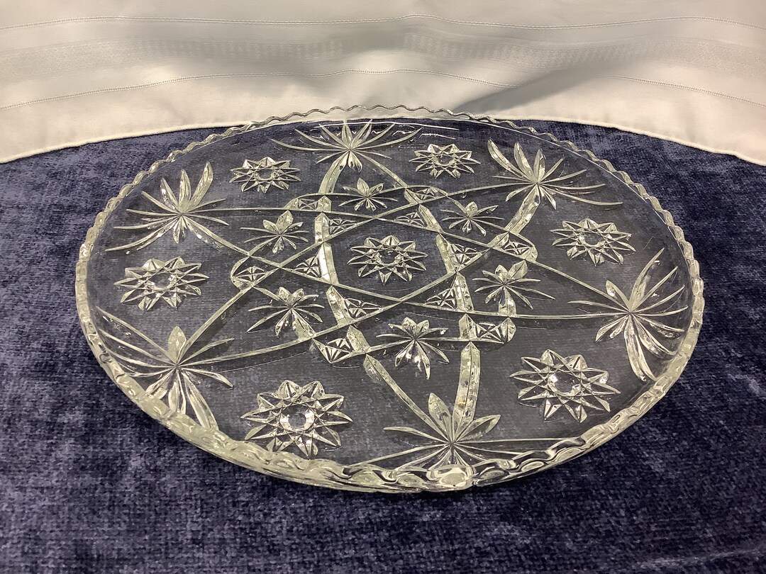 Vintage Decorative Cut Glass Cake Plate Stunning sawtooth Etsy