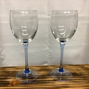 Vintage French Luminarc Blue Stemmed White Wine Glasses-Luminarc Ice Blue Stemmed Wine Glasses Set of 2