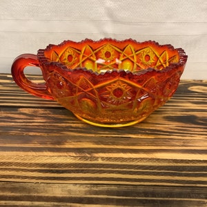 Vintage LE Smith Amberina Nappy Dish-Candle Bowl- Nut/Candy Bowl