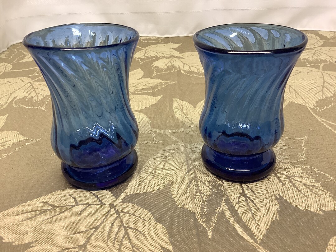 Vintage Cobalt Blue Votive Candle Holdersset of 2 Hand Blown Etsy