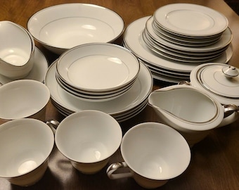 Vintage Imperial Sincerity China Signed 318 Sincerity Design 1970&#39;s-Elegant White China rimmed in Platinum.