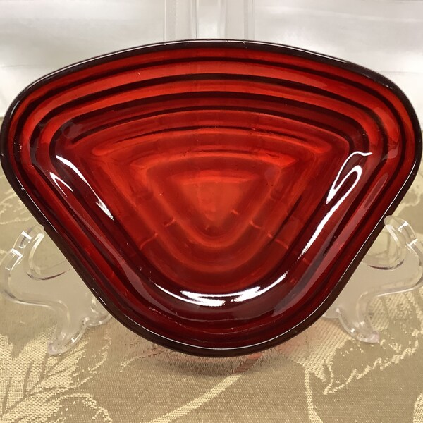 Vintage Royal Ruby Red Manhattan Triangle Relish or Tidbit Dishes