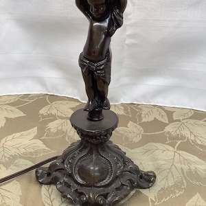 Vintage Cherub Lamp. Metal Ornate Lamp with Angel. Table Lamp-As Shown.