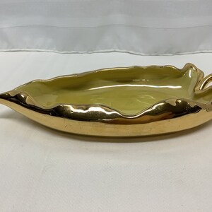 Vintage Hand Decorated Leaf Dish with 22k Gold Overlay Candy Dish