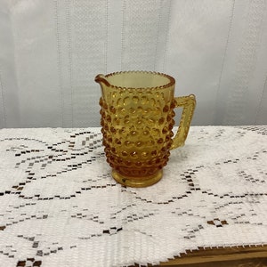 Vintage Hobnail Amber Glass Mini Pitcher.