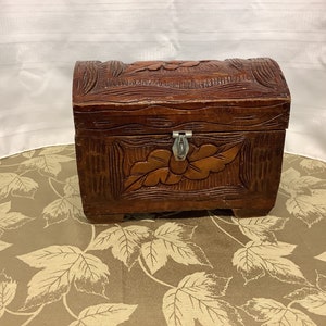Vintage Hand Made Carved Arched Top Treasure Box Keepsake Box Folk Art Box