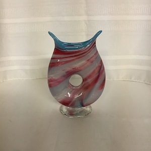 Vintage Art Glass Swirl Decorative Glass Vase-Reds, White, Pink, and Blues Swirl Glass Vase.