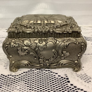 Vintage Pewter Footed Decorative Jewelry Box - Trinket Box - Made in Japan