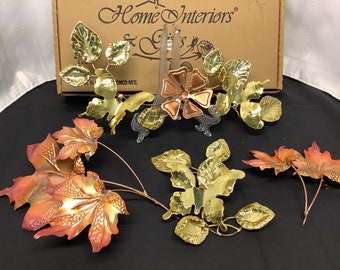 Home interior Fall Wall Decor Set of 4 pieces-Metal- Like New Condition with Original Box-Floral-Leaf-Butterflies Combination of Wall Decor