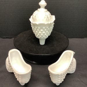 Vintage Fenton Hobnail Milk Glass Cat Shoes. Lidded Shoe or Slipper. All are Marked on Bottom. Choice. image 7