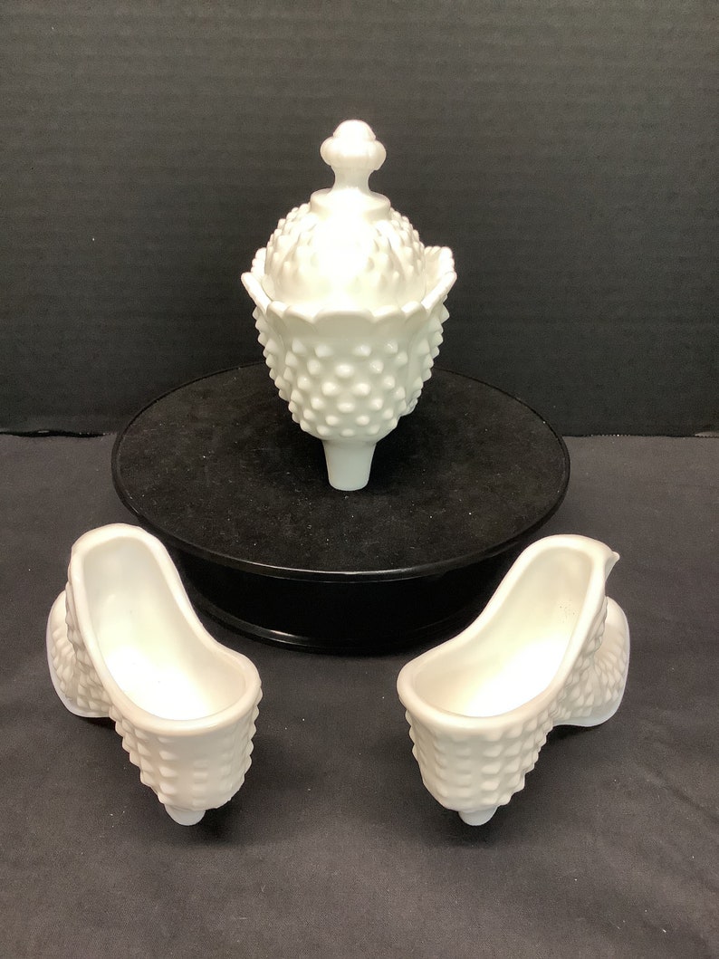 Vintage Fenton Hobnail Milk Glass Cat Shoes. Lidded Shoe or Slipper. All are Marked on Bottom. Choice. image 7