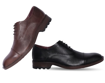 Genuine Leather Cap Toe Shoes Classic Black Brown Designer Dress Shoes For Men ULTRA COMFORT