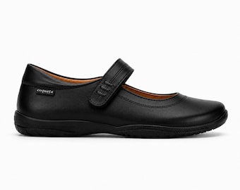 Girls Black Leather School Shoes Comfort Easy Strap size 5 5.5 6.5 7.5 8.5
