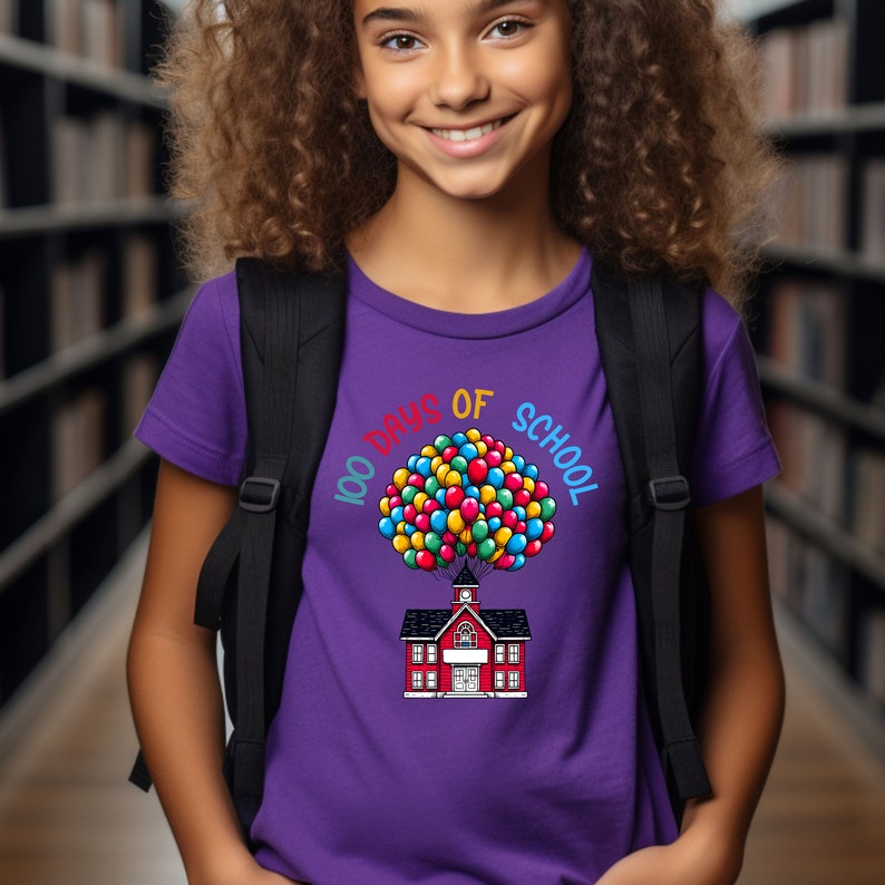 Flying House 100 Days of School Shirt, Colorful Balloon 100th Days of ...