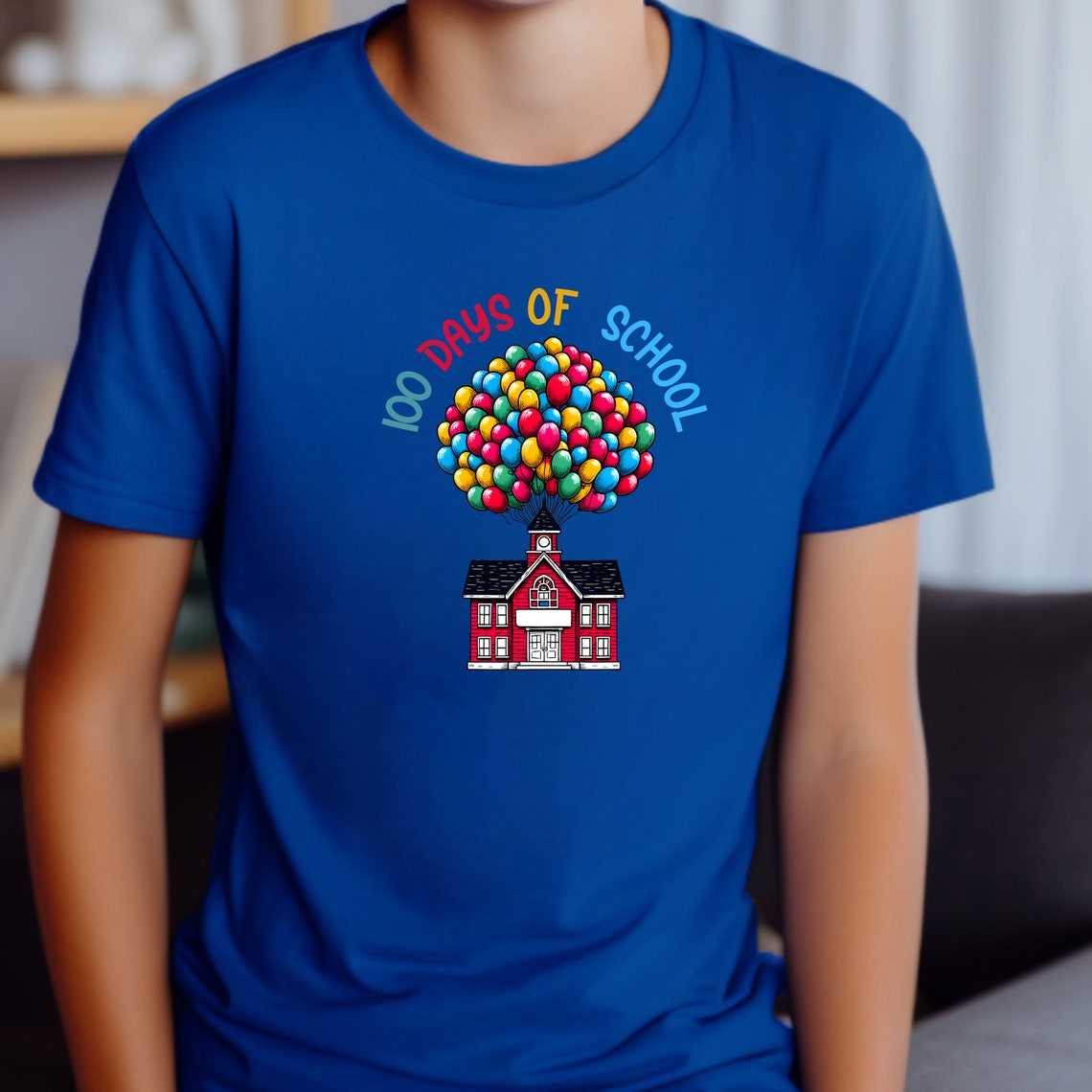 Flying House 100 Days of School Shirt, Colorful Balloon 100th Days of School, Cheerful Shirt