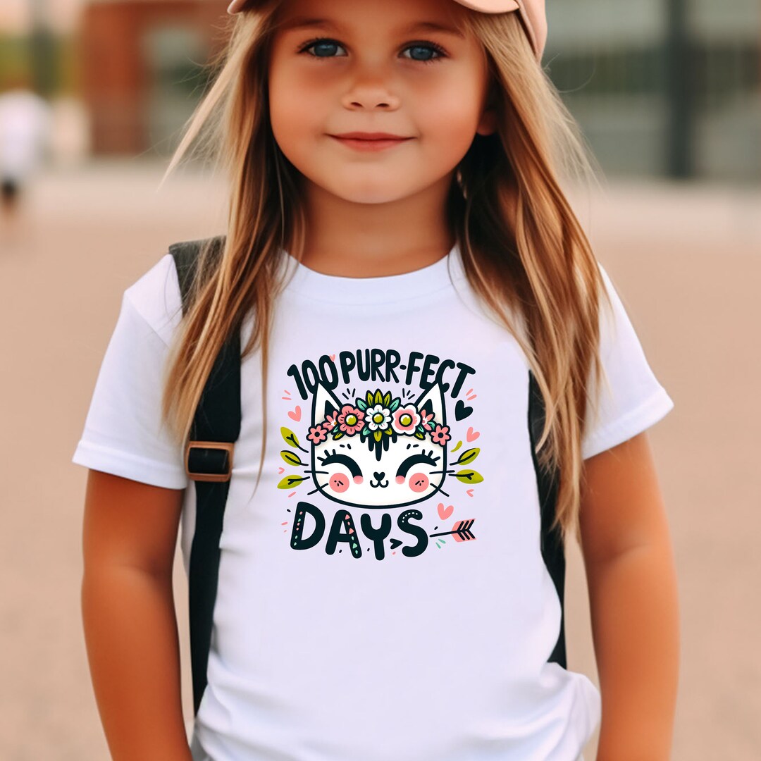 100 Purr-fect Days of School Shirt, Kitty Student Shirt, Cat 100th Days ...