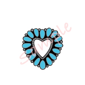 May include: A turquoise blue heart-shaped design with a black outline and gray accents. The heart is surrounded by a ring of turquoise blue ovals.