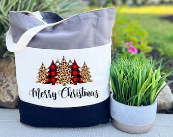 Christmas Tree, Merry Christmas Tote Bag, Christmas Gift Bag, Employee Christmas Gift, Canvas Tote Bag, Holiday Gifts for Women, Santa Bag
