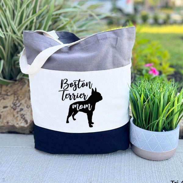 Gift For Boston Terrier Owner, Boston Terrier Mom Tote Bag, Pet Owner Gift, Mom Tote Bag, Canvas Bag, Reusable Bag, Boston Terrier Lover Bag