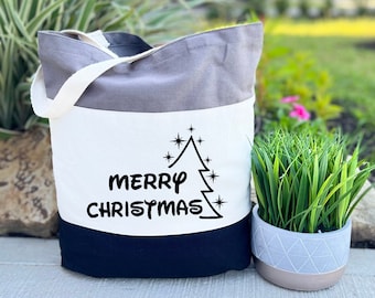 Christmas Tree, Merry Christmas Tote Bag, Employee Christmas Gift, Canvas Tote Bag, Holiday Gifts for Women, Christmas Gift Bag, Santa Bag