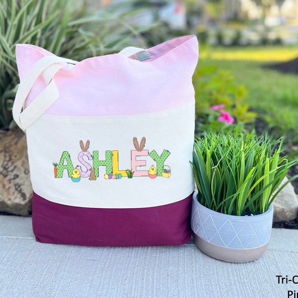 Personalized Easter Tote Bag, Custom Easter Basket Gift for Kids, Personalized Girl Easter Tote Bag, Easter Egg Tote Bag, Teacher Gift Bag