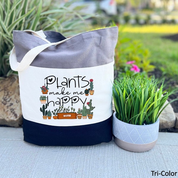 Plants Make Me Happy Tote Bag, Plant Gift, Plant Lover Gift, Plant Mom, Plant Mom Gift, Gift For Planter, Gift for Her, Succulent Tote