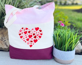 Heart Tote Bag, Gift For Valentine, Colorful Tote Bag, Gift For Wife, Canvas Tote Bag, Gift Bag, Valentines Day Gift, Gift For Mom