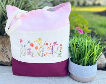 Floral Tote Bag, Botanical Tote Bag, Gift For Mom, Flower Tote Bag, Shoulder Bag, Eco Friendly Grocery Bag, Canvas Tote Bag, Book Bag