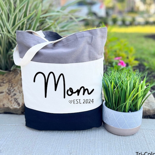 Custom Mom Est 2024 Tote Bag, Gift For Mom, Mom Birthday Gift, New Mom Gift, Promotional Tote Bag, Personalized Gift For Women, Canvas Tote