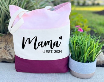 Personalized Mama Est 2024 Tote Bag, Mothers Day Gift, Canvas Tote Bag, Gift For Mom, Personalized Gift For Mama, Christmas Gift For Mom